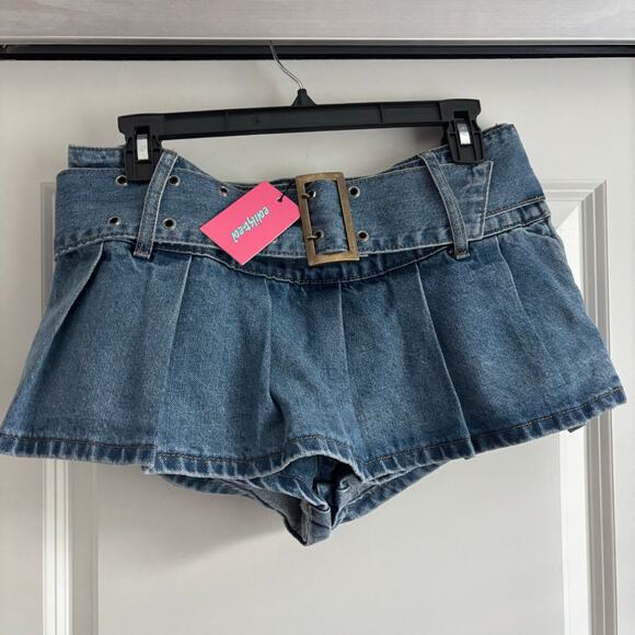 NWT Edikted Denim Pleated Low Rise Micro Mini Skort Sz M 90s y2k - Picture 2 of 9